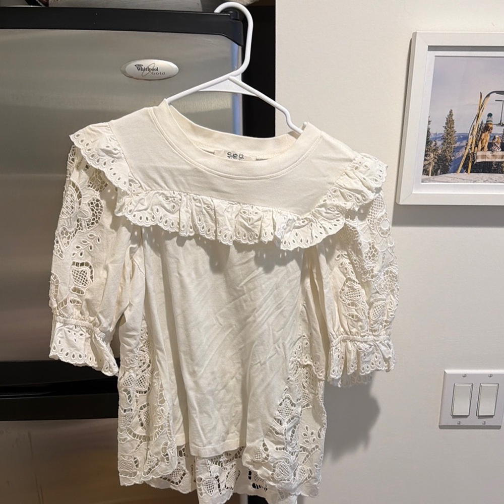 Women's Ivory Lace Ruffle Top